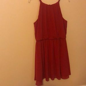 red spaghetti strap flowy dress